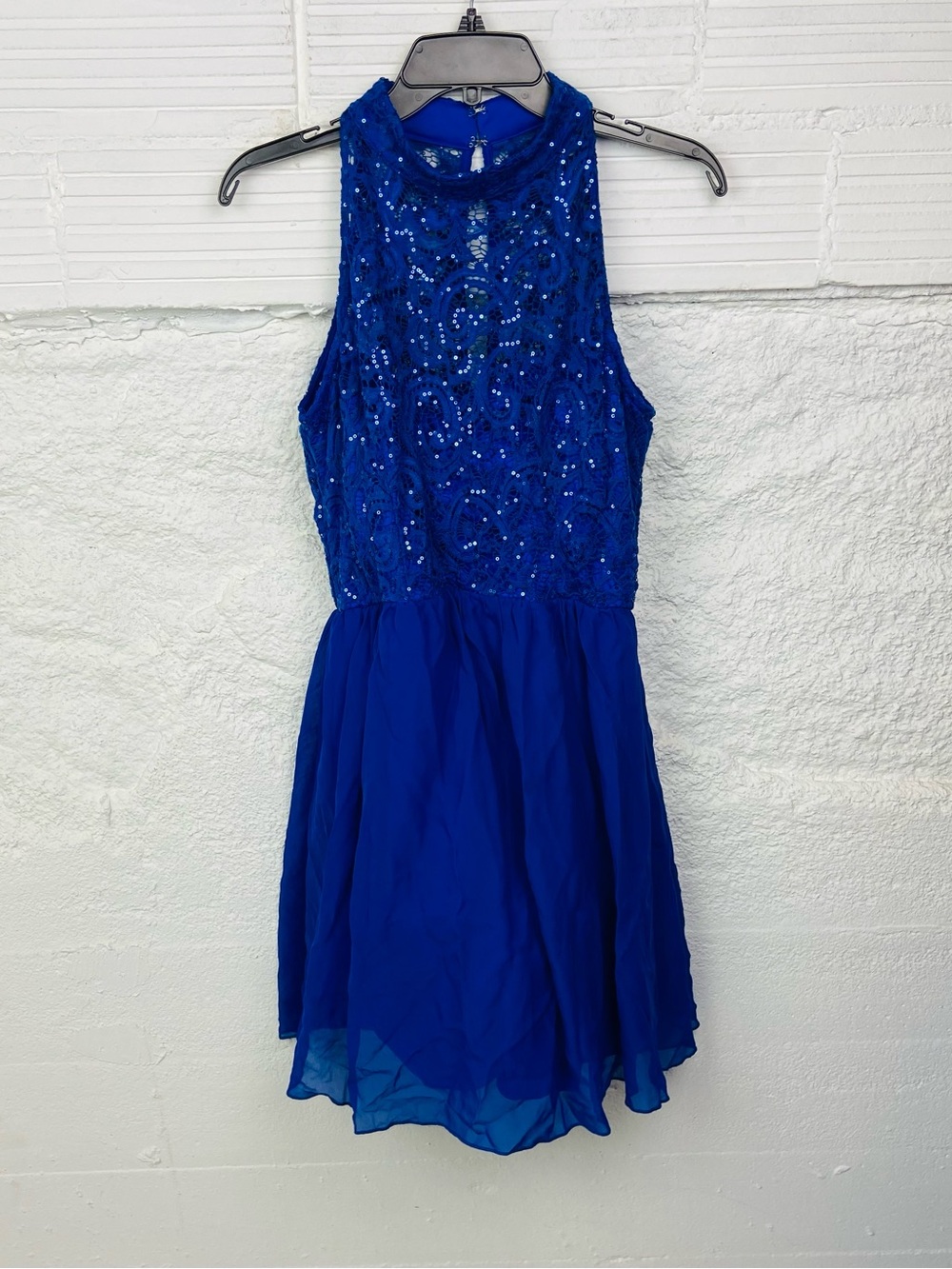 Xtraordinary Royal Blue Sequin lace Halter sleeveless mini homecoming Dress 15